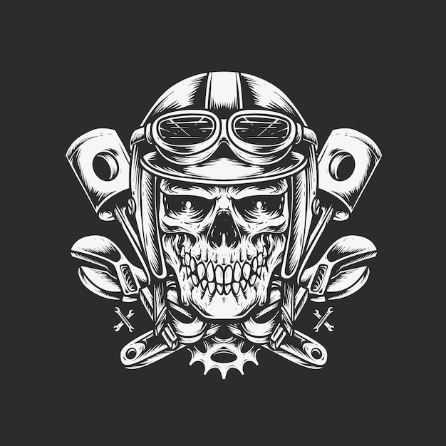 Skull biker artwork for clothing apparel