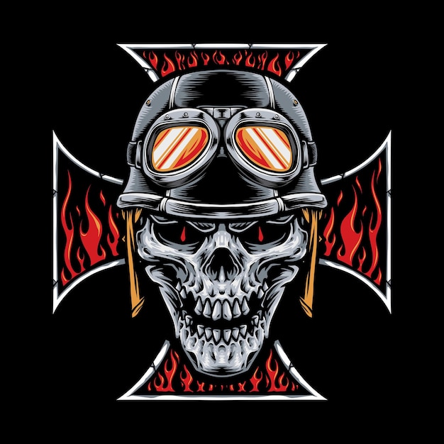 Skull biker and burning cross vector
