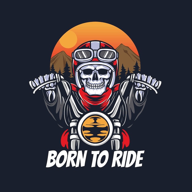 Free vector skull biker riding motorcycle illustration