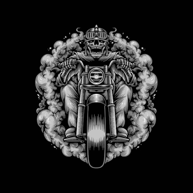 Free vector skull biker riding motorcycle illustrationjpg