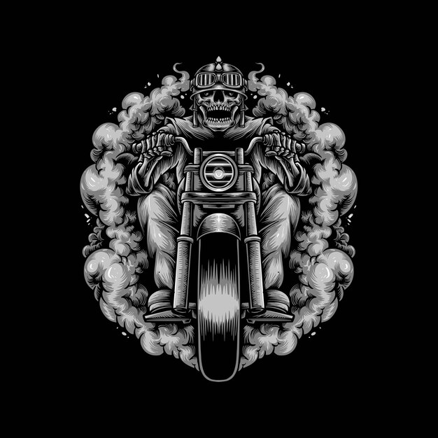 Череп байкера на мотоцикле иллюстрацияjpg