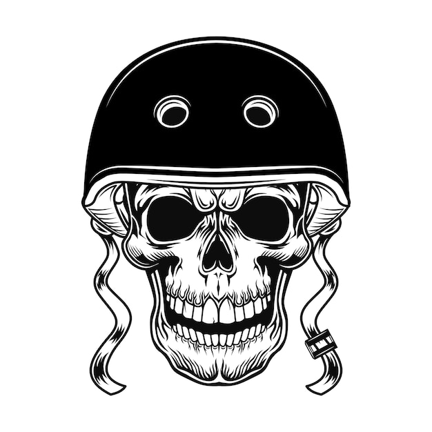 Skull of biker vector illustration. Head of character in helmet for riding motorcycle