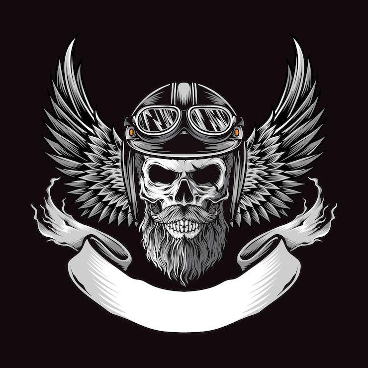 Free Vector skull biker with wing