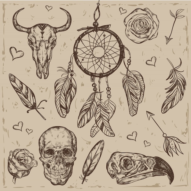 Skull Boho Illustration Set