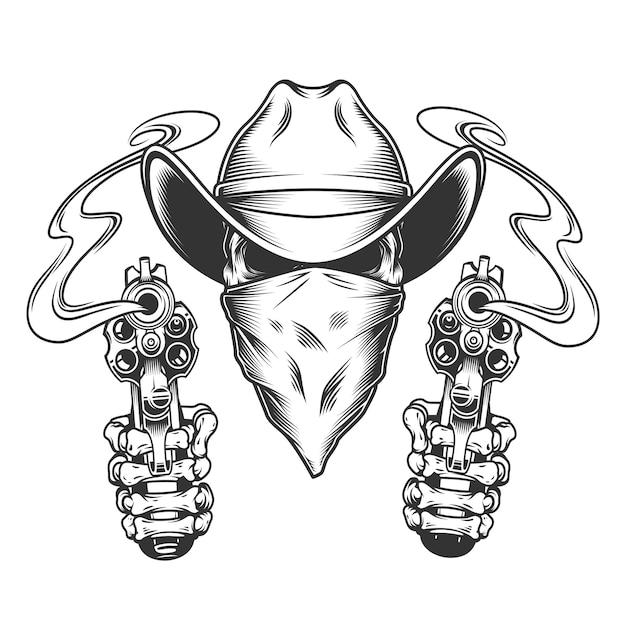 Free vector skull in cowboy hat and scarf