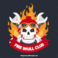 Free vector skull in flames with red helmet and glasses