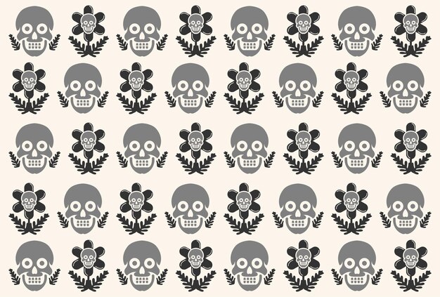 Skull and flower pattern black and white colors