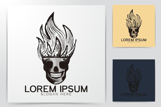 頭蓋骨の髪の火の炎のロゴのアイデアインスピレーションのロゴデザインテンプレートベクトルイラスト