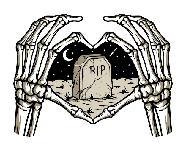 頭蓋骨​の​手​と​墓地​の​イラスト