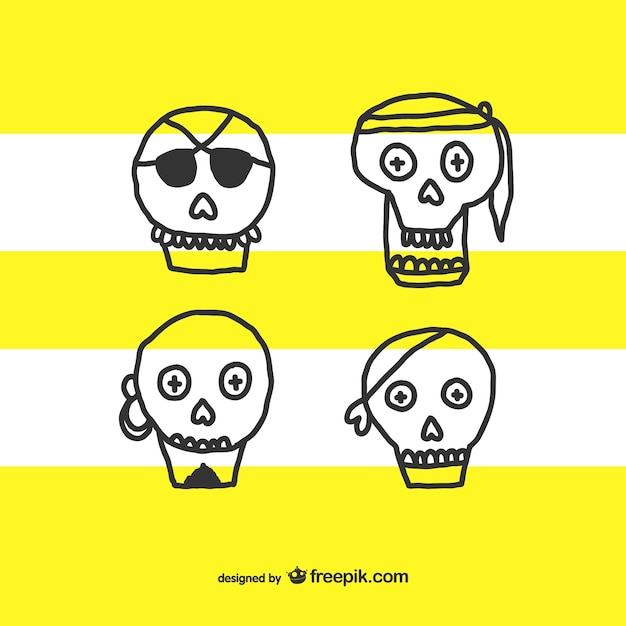 Skull hand drawn cartoon set