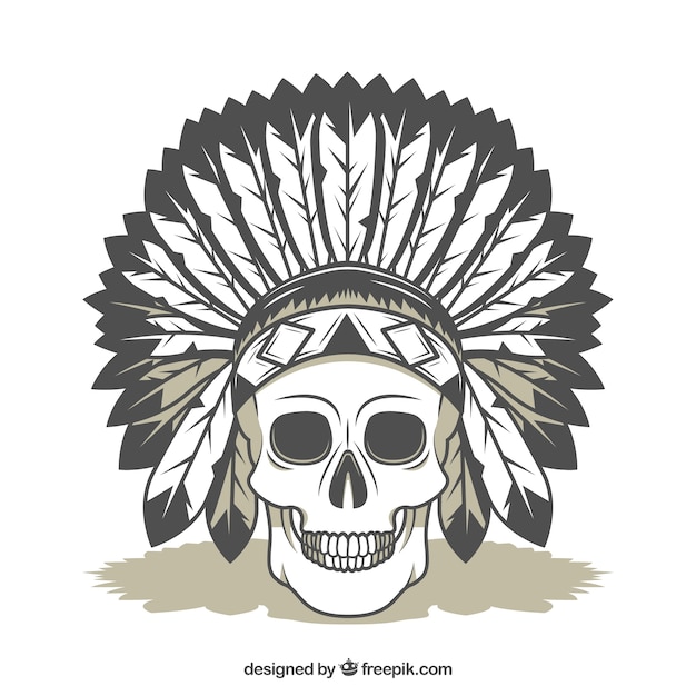 Free vector skull hand drawn with decorative feathers