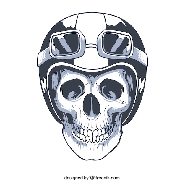 Free vector skull hand drawn with helmet and glasses