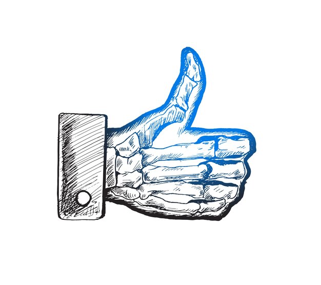 Skull hand gesture thumps up like tshirt Sketch illustration