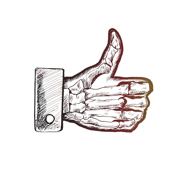 Free vector skull hand gesture thumps up like tshirt sketch illustration