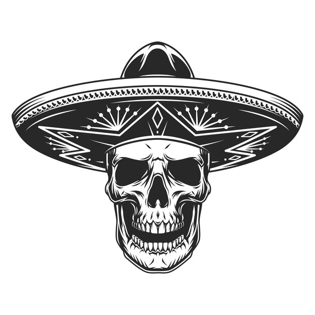 Skull in mexican sombrero hat