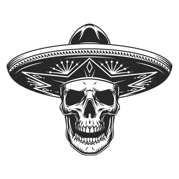 メキシコのソンブレロ帽子の頭蓋骨