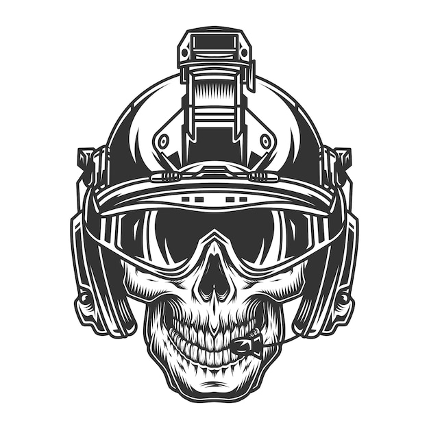 Skull in modern military helmet