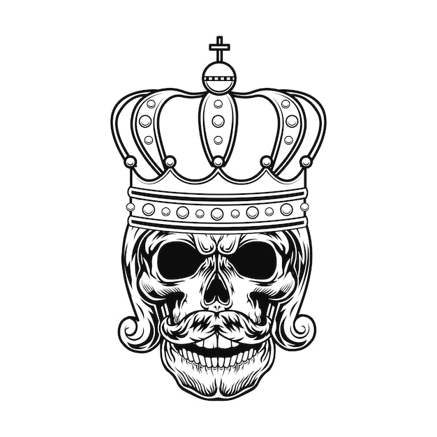 Бесплатное векторное изображение Череп монарха векторные иллюстрации. голова короля или царя с бородой, королевской прической и короной
