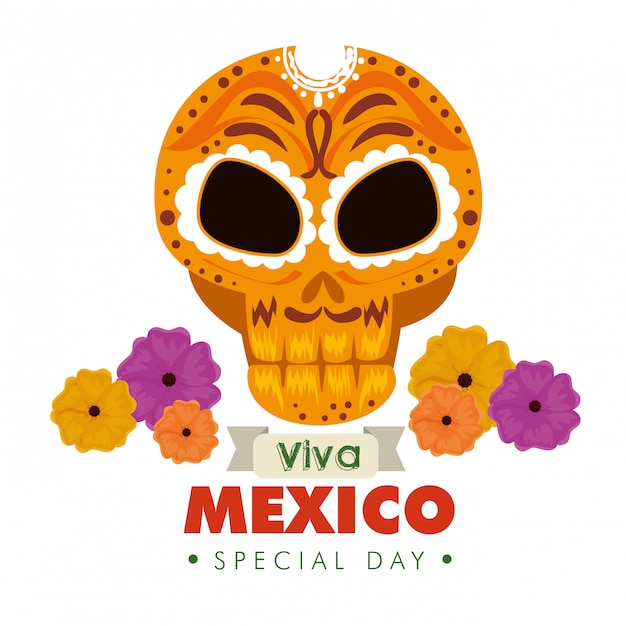 Skull ornamental decoration with flowers for mexico event