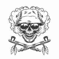 Free vector skull in panama hat and sunglasses