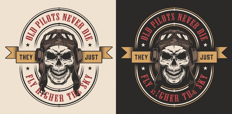 Free Vector skull in the pilot retro helmet
