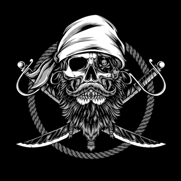 Free vector skull pirate illustration for clothing appare