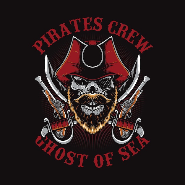 Free vector skull pirates captain with gun and sword