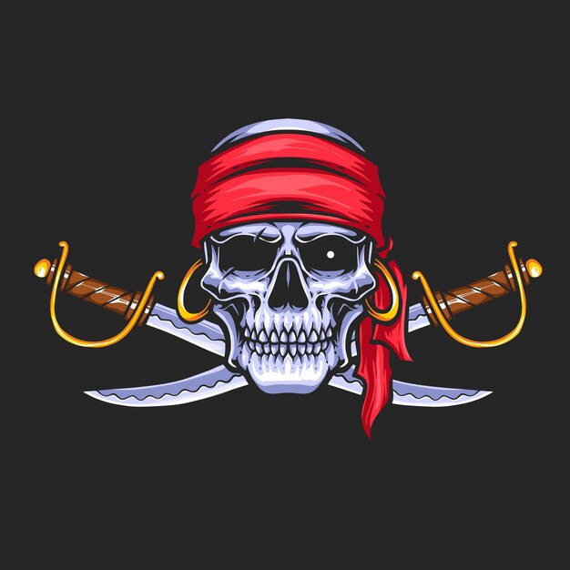 Skull pirates with sword illustration