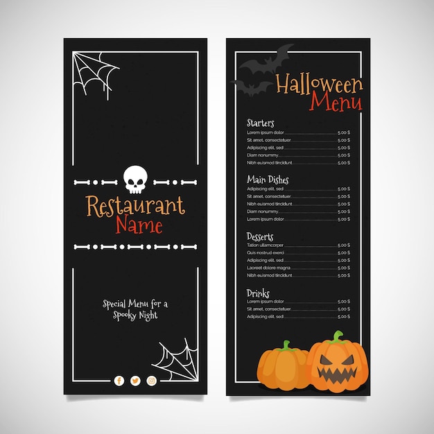 Skull and pumpkin halloween restaurant menu template