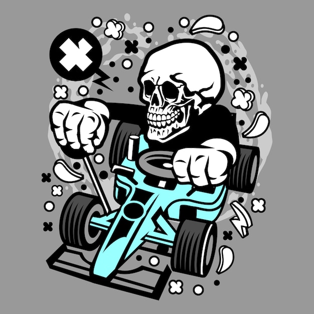 Premium Vector | Skull racer cartoon