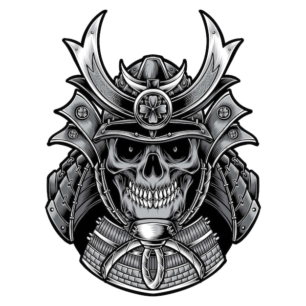 Skull samurai with armor isolated on white