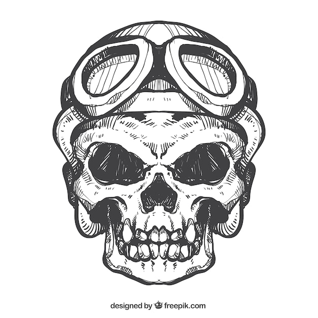 Free vector skull sketch with helmet and glasses