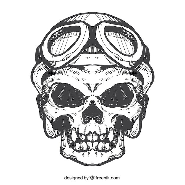 Skull sketch with helmet and glasses