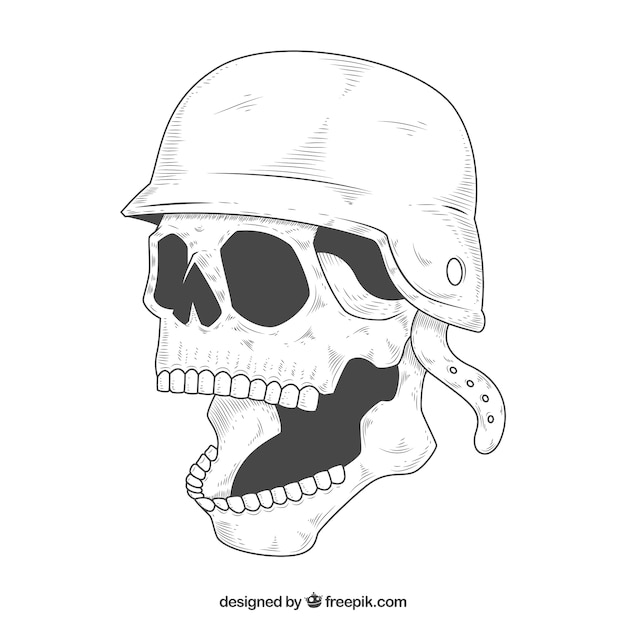 Vettore gratuito schizzo cranio con la bocca aperta e casco