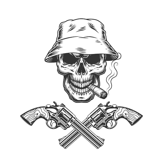 Free vector skull smoking cigar in panama hat