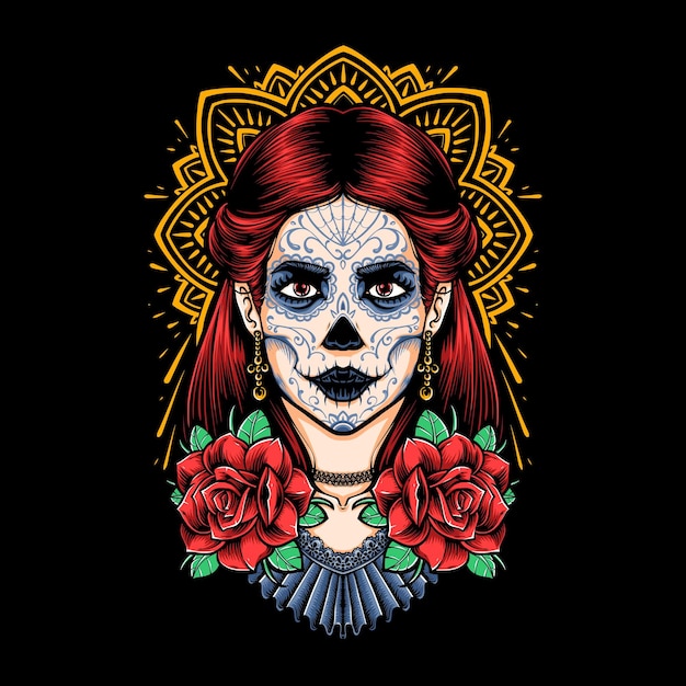 Free Vector | Skull sugarskull with roses vector logo