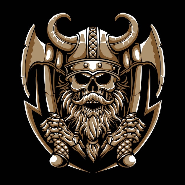 Free vector skull viking holding axe vector logo