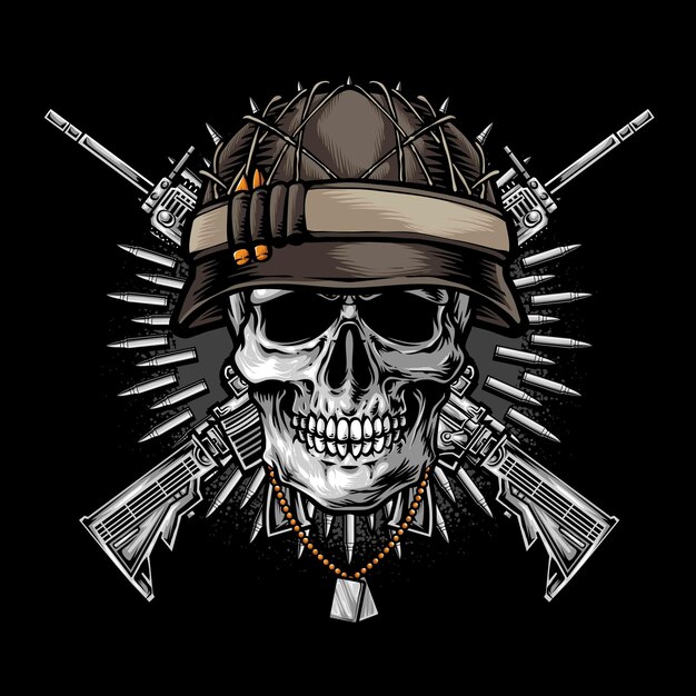 skull wearing army helmet vector