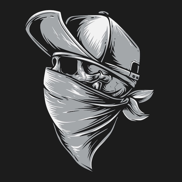 Skull wearing bandana and cap vector