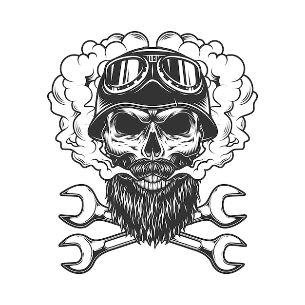 Free vector skull wearing biker helmet and goggles