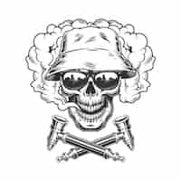 Free vector skull wearing panama hat and sunglasses