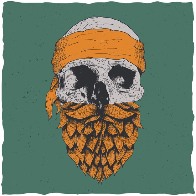 Skull with beard and bandana illustration