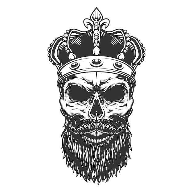Бесплатное векторное изображение Череп с бородой в короне