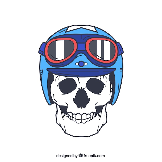 Skull with blue helmet and glasses