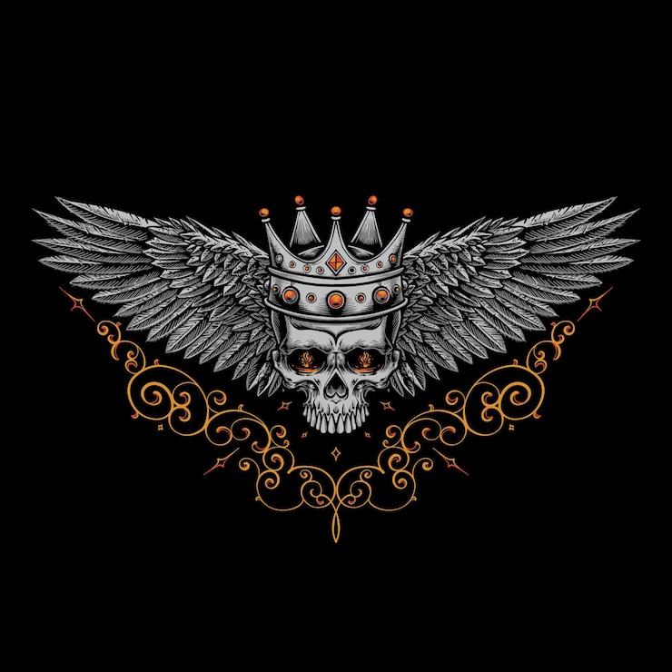 Free Vector skull with crown and wings illustration