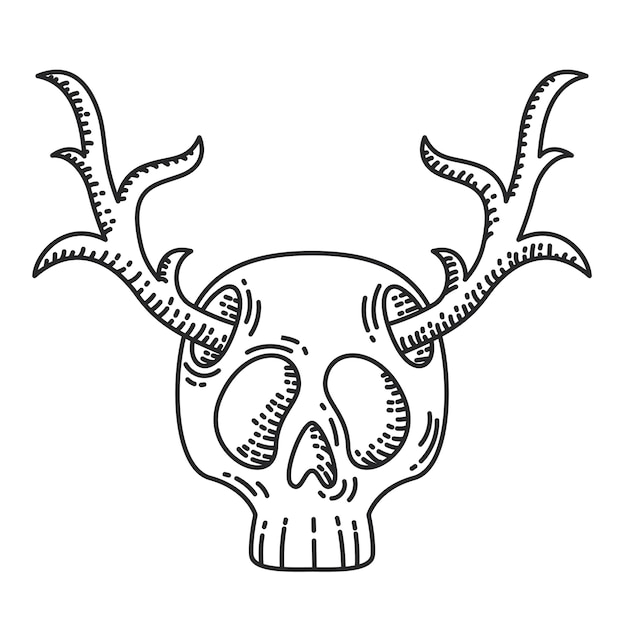 Free vector skull with deer horns illustration.