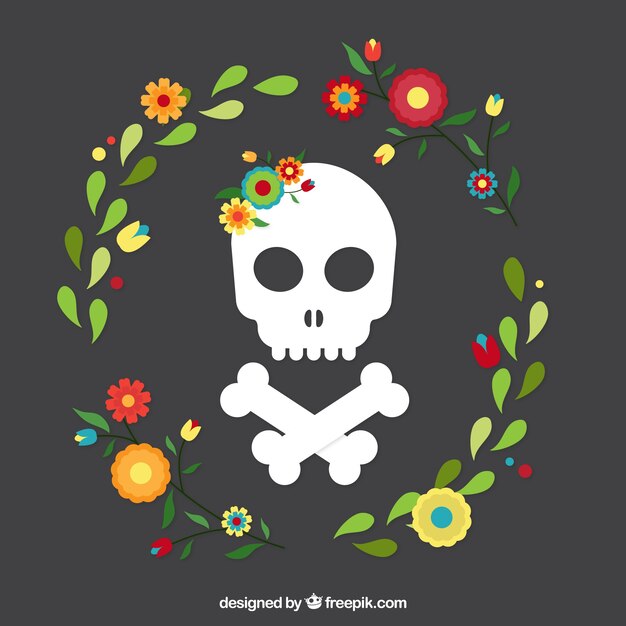 Skull with floral wreath