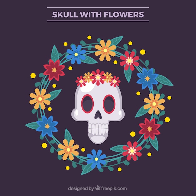 Skull with floral wreath