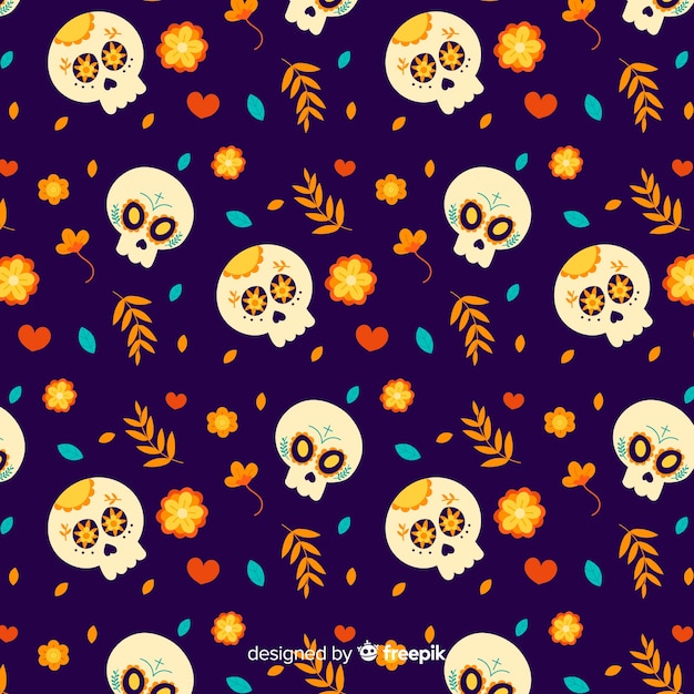 Skull with flowers for día de muertos pattern