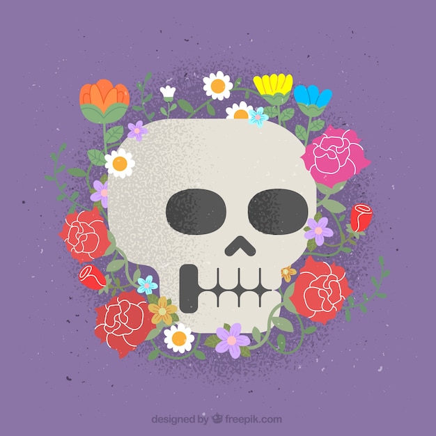 Free vector skull with hand-drawn floral decoration